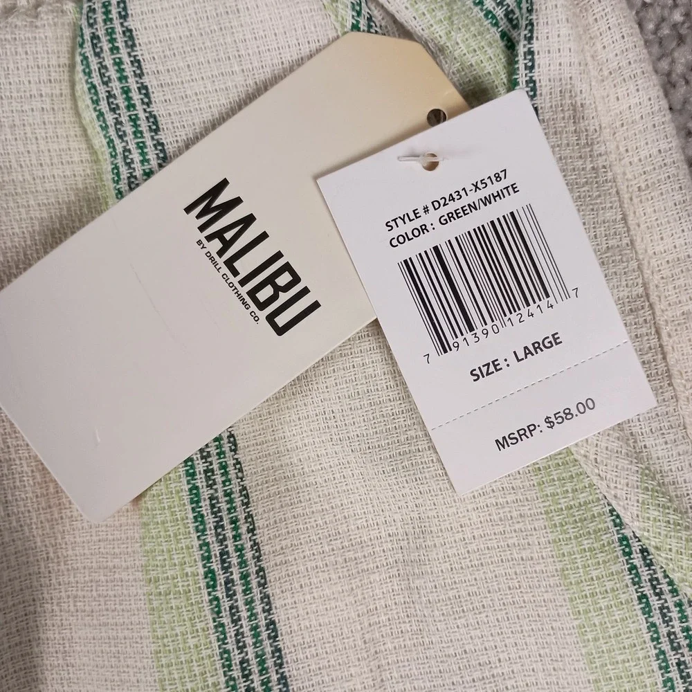 New Malibu by Drill Clothing Co. Striped Linen-Look Beach Shorts Mens Large NWT